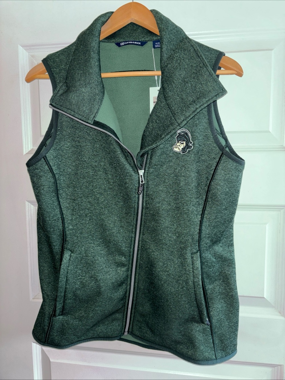 NWT Cutter And Buck Green Michigan State Spartans Women's Vest M Full Zip Pocket